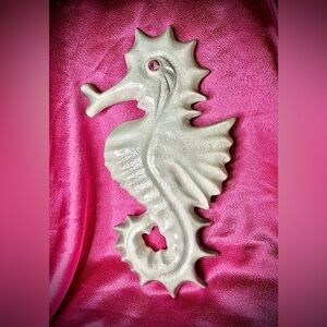 Kitsch White Seahorse MCM Wall Decoration with Pink Rhinestone Eye Large 12”